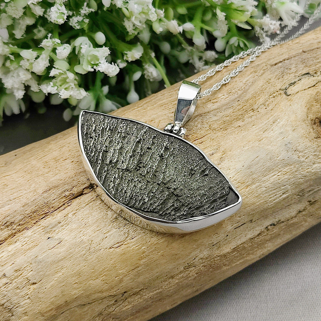 Hepburn and Hughes Pyrite Sun Pendant | Curved | Geology Gift | Sterling Silver