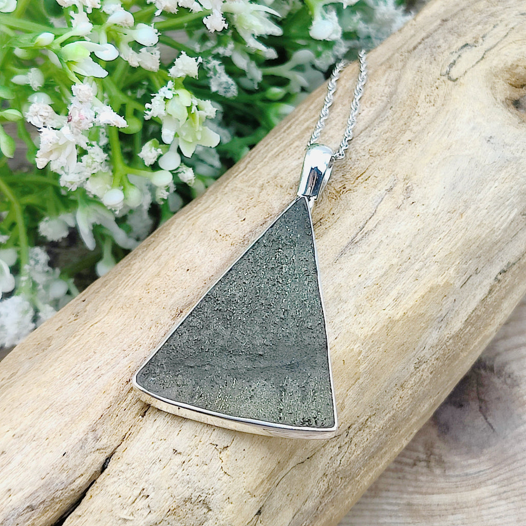 Hepburn and Hughes Pyrite Sun Pendant | Triangle | Crystal Gift | Sterling Silver