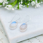 Hepburn and Hughes Rainbow Moonstone Earrings | 13mm Oval Gemstones | June Birthstone | Sterling Silver