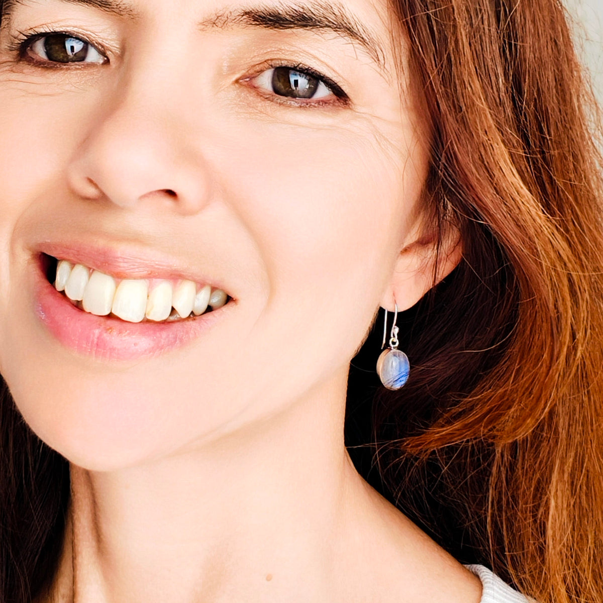 Hepburn and Hughes Rainbow Moonstone Earrings | 13mm Oval Gemstones | June Birthstone | Sterling Silver