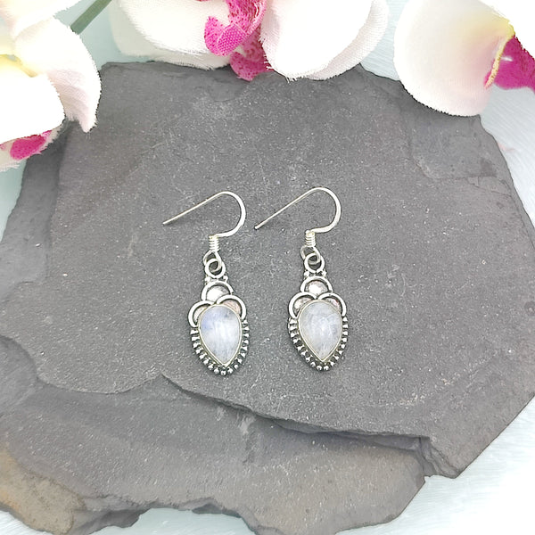 925 Silver Moonstone Natural Stone Earrings Boho Dangle Hook Drop Charm  Women | eBay