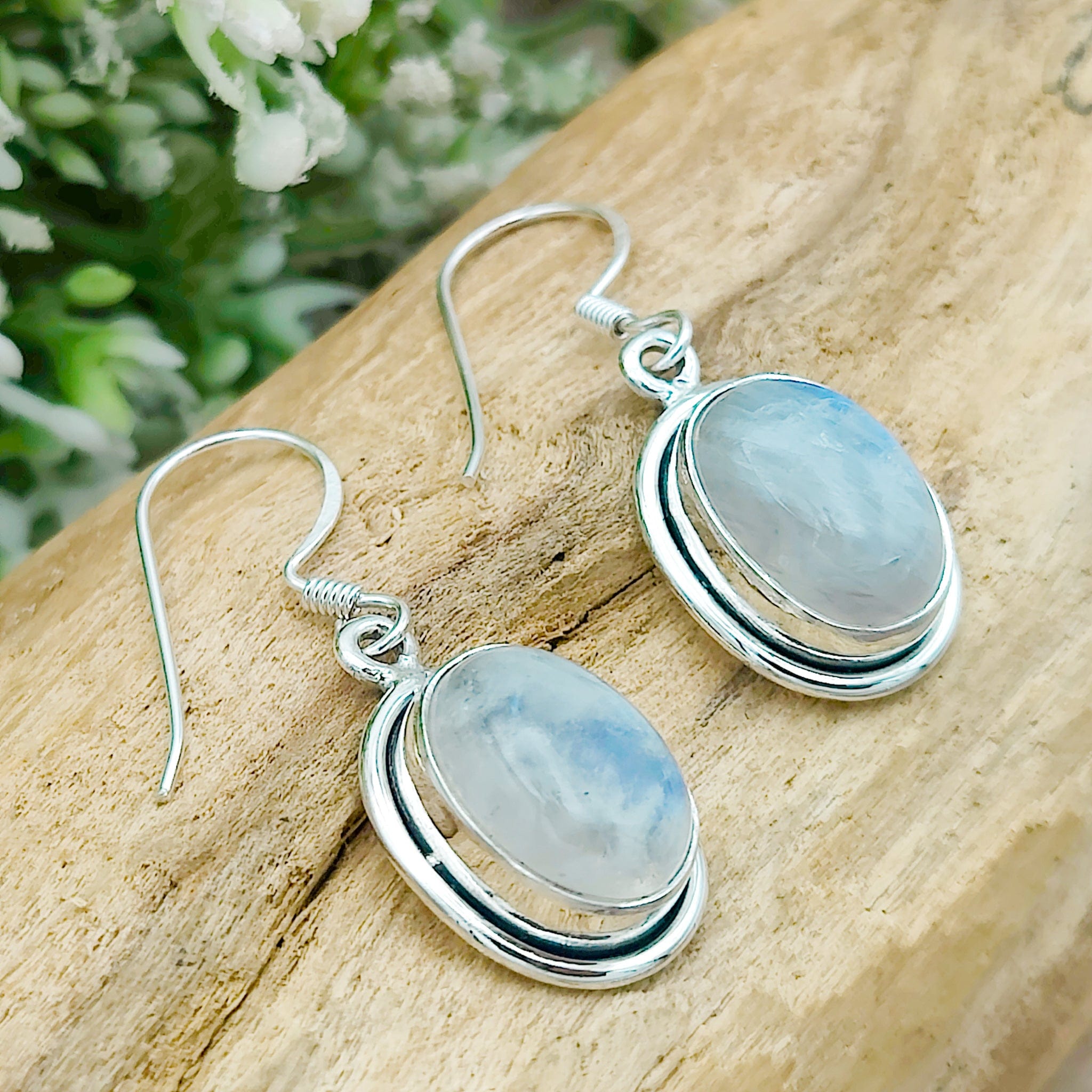 Hepburn and Hughes Rainbow Moonstone Earrings | Oval | June Birthstone | Sterling Silver