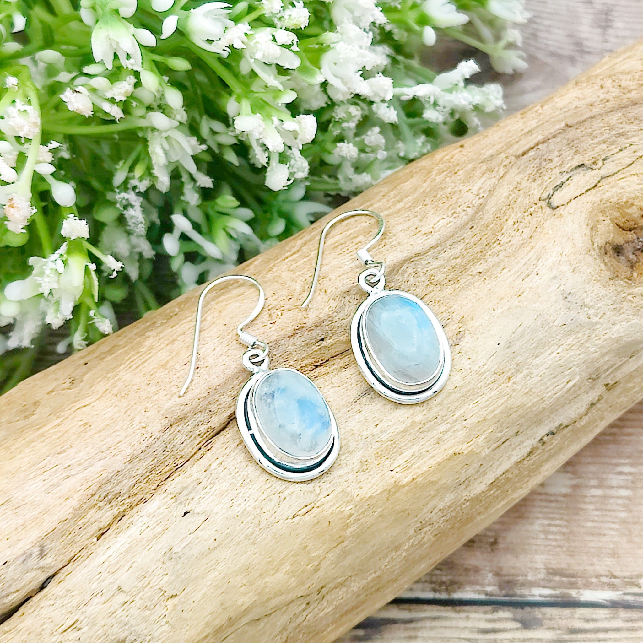 Hepburn and Hughes Rainbow Moonstone Earrings | Oval | June Birthstone | Sterling Silver