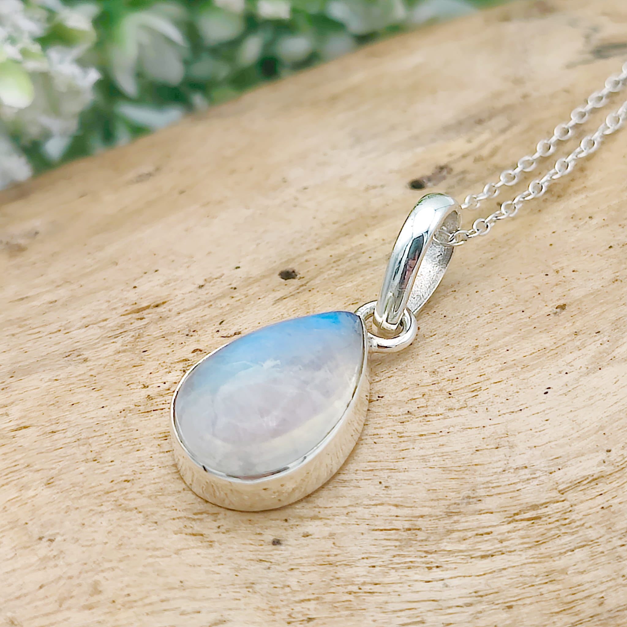 Hepburn and Hughes Rainbow Moonstone Pendant | 15mm Inverted Teardrop | June Birthstone | Sterling silver