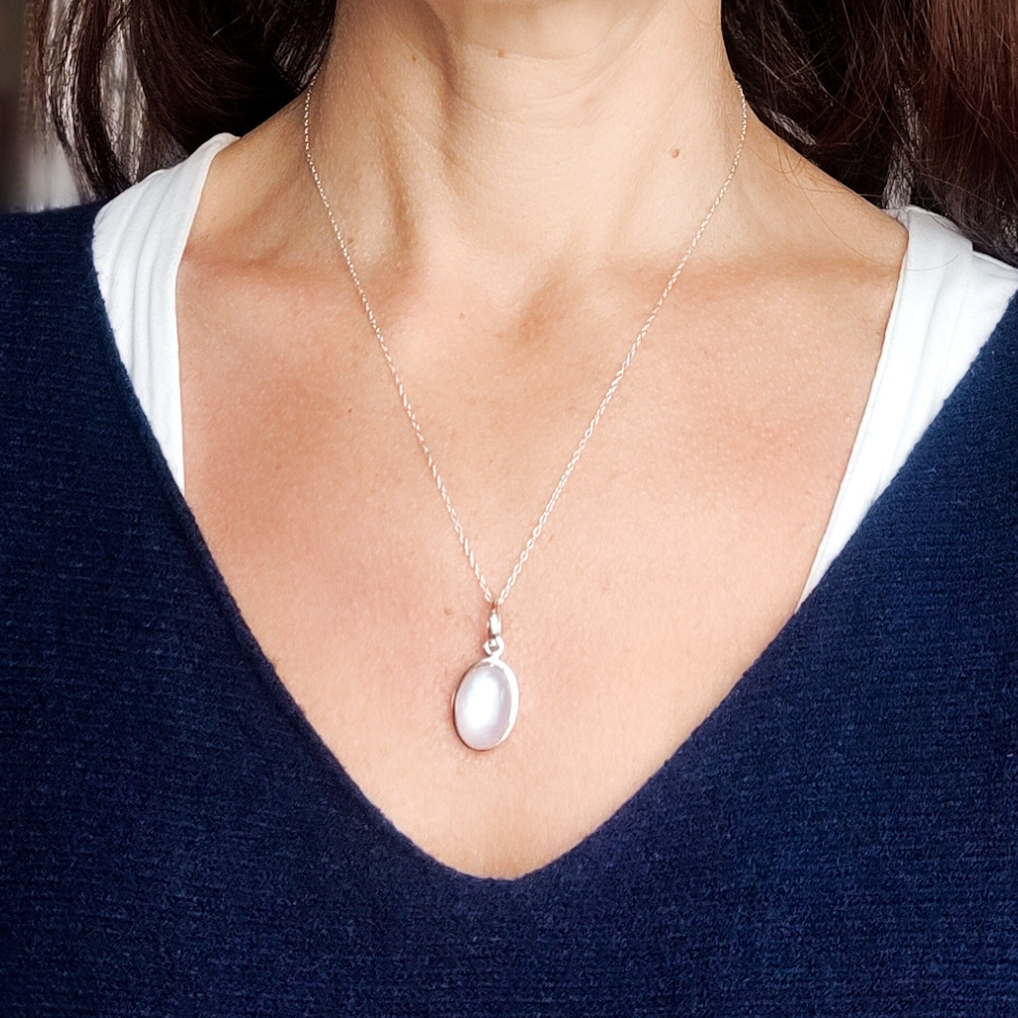 Hepburn and Hughes Rainbow Moonstone Pendant | 15mm Oval | June Birthstone | Sterling silver