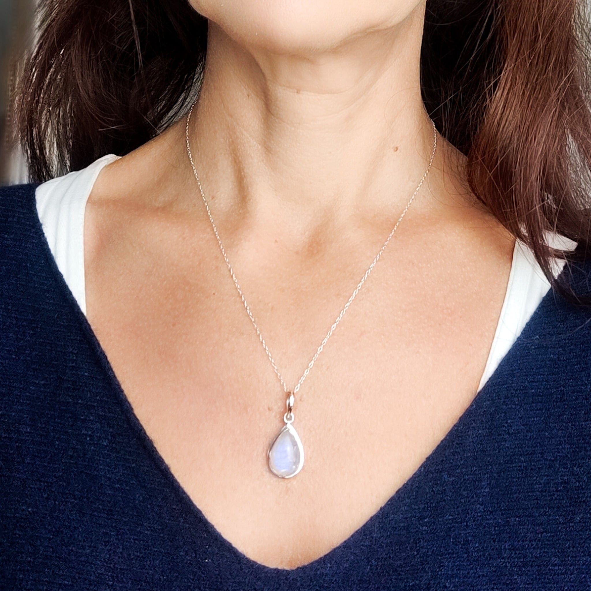 Hepburn and Hughes Rainbow Moonstone Pendant | 15mm Teardrop | June Birthstone | Sterling silver