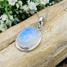 Hepburn and Hughes Rainbow Moonstone Pendant | 22mm Oval | Sterling silver