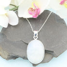 Hepburn and Hughes Rainbow Moonstone Pendant | 25mm Oval | June Birthstone | Sterling silver