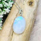 Hepburn and Hughes Rainbow Moonstone Pendant | 30mm Oval Gemstone | June Birthstone | Sterling silver