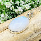 Hepburn and Hughes Rainbow Moonstone Pendant | 30mm Oval Gemstone | June Birthstone | Sterling silver