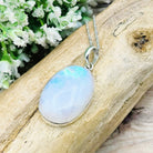 Hepburn and Hughes Rainbow Moonstone Pendant | 30mm Oval Gemstone | June Birthstone | Sterling silver