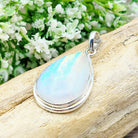 Hepburn and Hughes Rainbow Moonstone Pendant | 31mm Teardrop Gemstone | Sterling silver