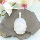 Hepburn and Hughes Rainbow Moonstone Pendant | 35mm Oval | June Birthstone | Sterling silver