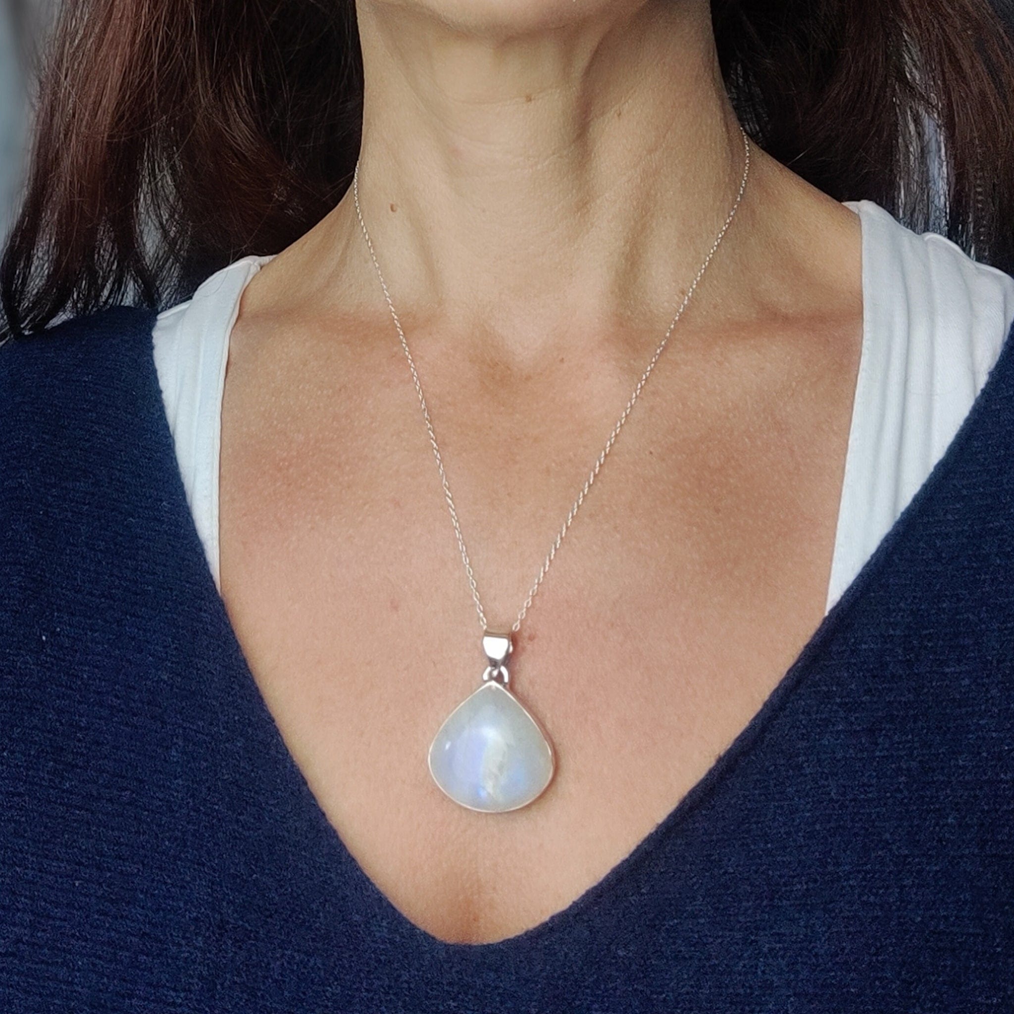 Hepburn and Hughes Rainbow Moonstone Pendant | Teardrop | June Birthstone | Sterling silver