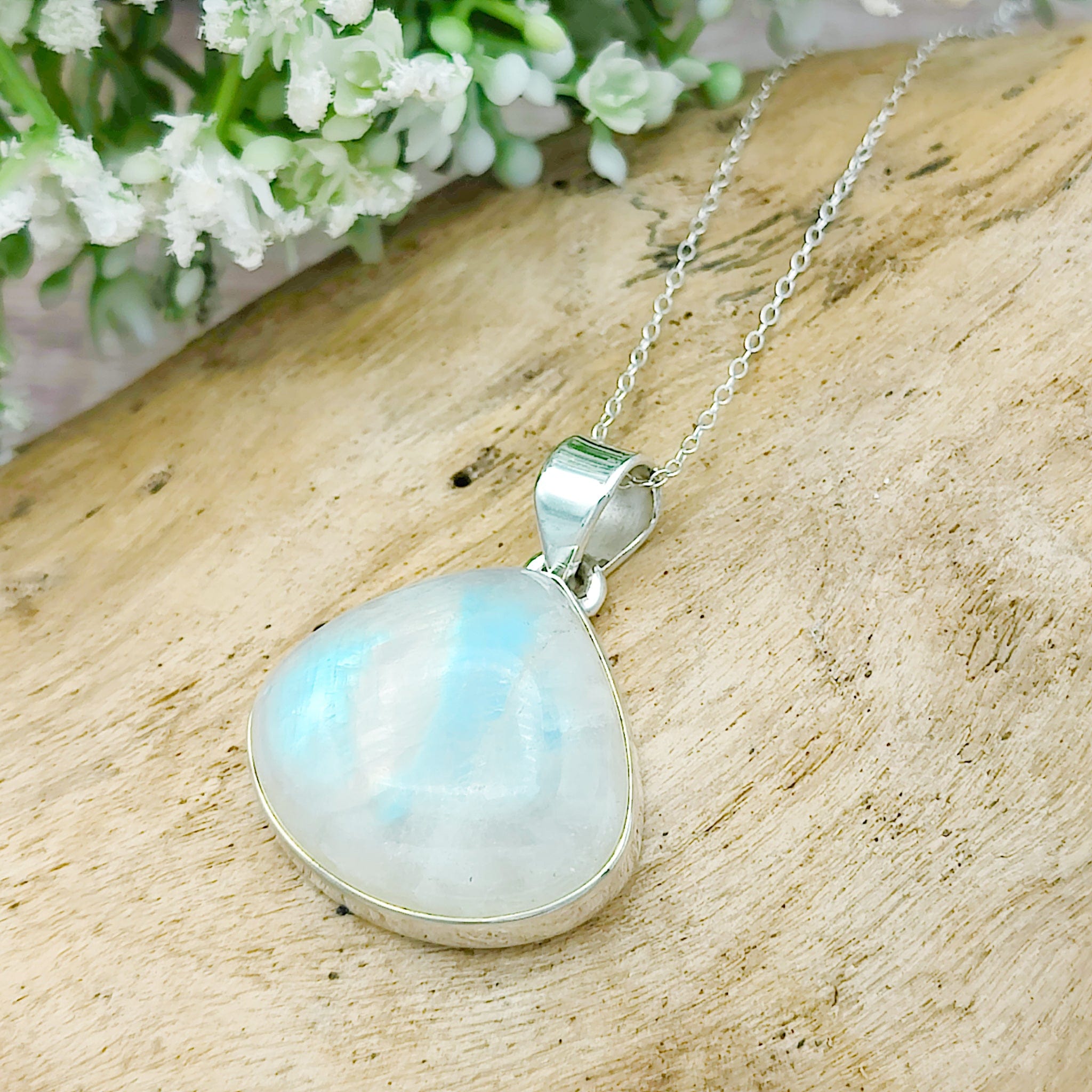 Hepburn and Hughes Rainbow Moonstone Pendant | Teardrop | June Birthstone | Sterling silver