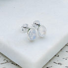 Hepburn and Hughes Rainbow Moonstone Stud Earrings in Sterling Silver | Three Shape Options | June Birthstone