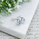 Hepburn and Hughes Rainbow Moonstone Stud Earrings in Sterling Silver | Three Shape Options | June Birthstone