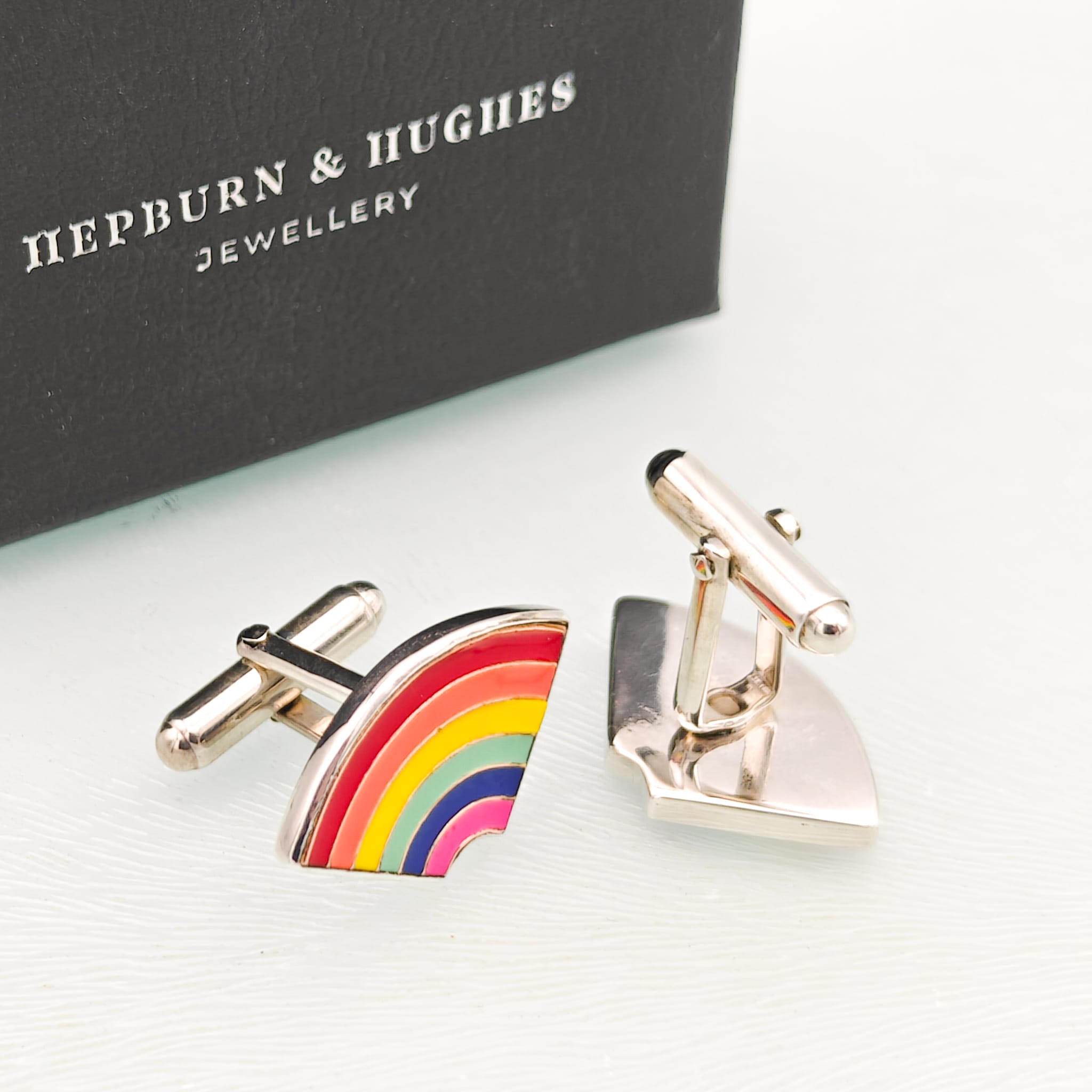 Hepburn and Hughes Rainbow Pride Cufflinks in Sterling Silver | LGBTQ+ Wedding & Anniversary Gift