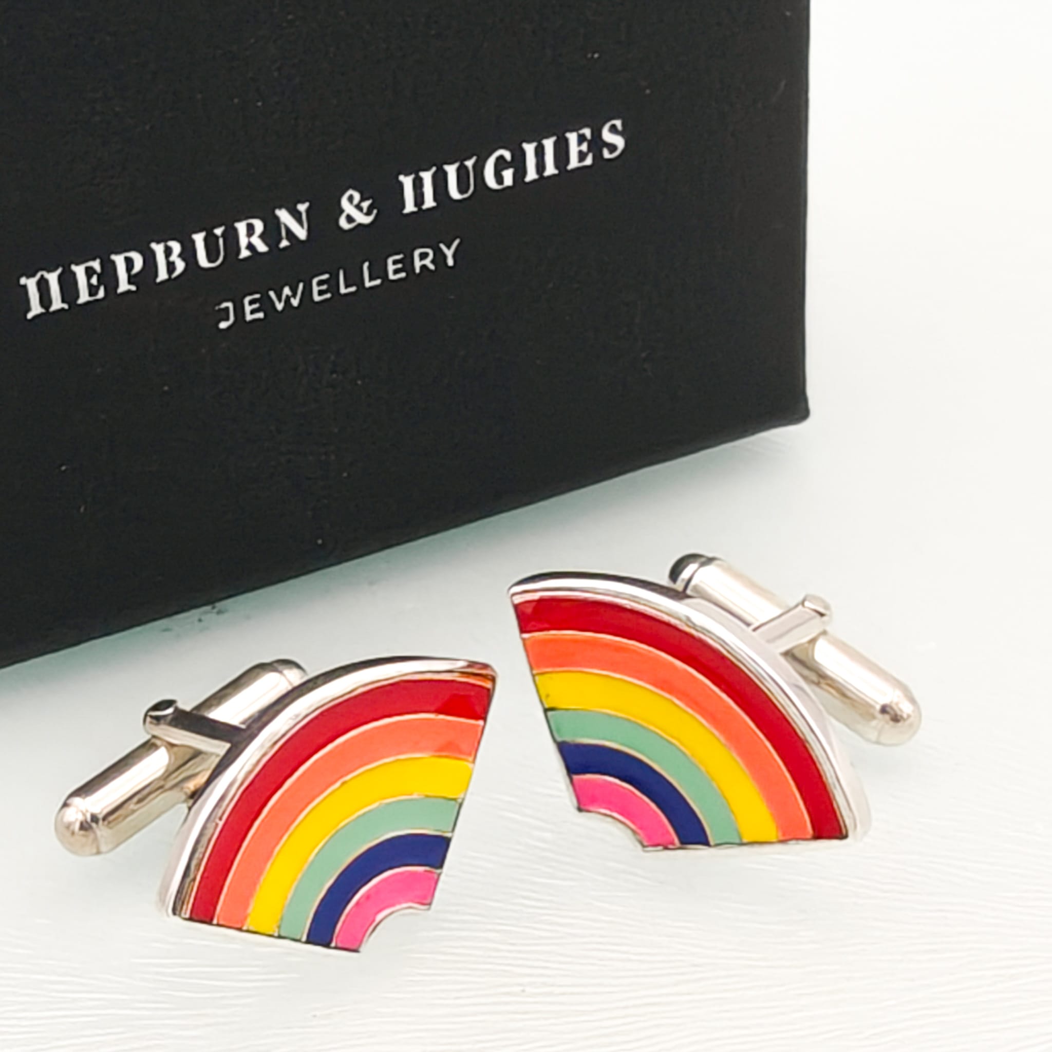 Hepburn and Hughes Rainbow Pride Cufflinks in Sterling Silver | LGBTQ+ Wedding & Anniversary Gift
