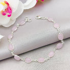 Hepburn and Hughes Rose Quartz Bracelet | 12 Ovals | January Birthstone | Sterling Silver