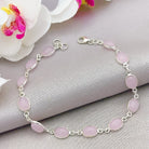 Hepburn and Hughes Rose Quartz Bracelet | 12 Ovals | January Birthstone | Sterling Silver