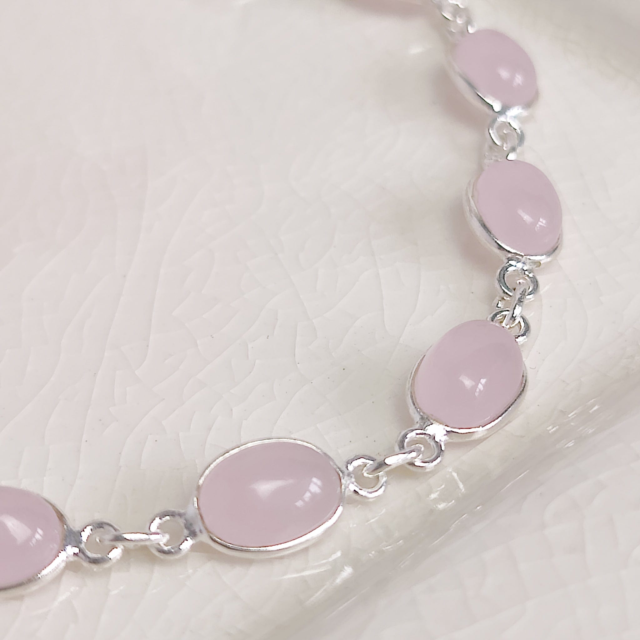 Hepburn and Hughes Rose Quartz Bracelet | 12 Ovals | January Birthstone | Sterling Silver