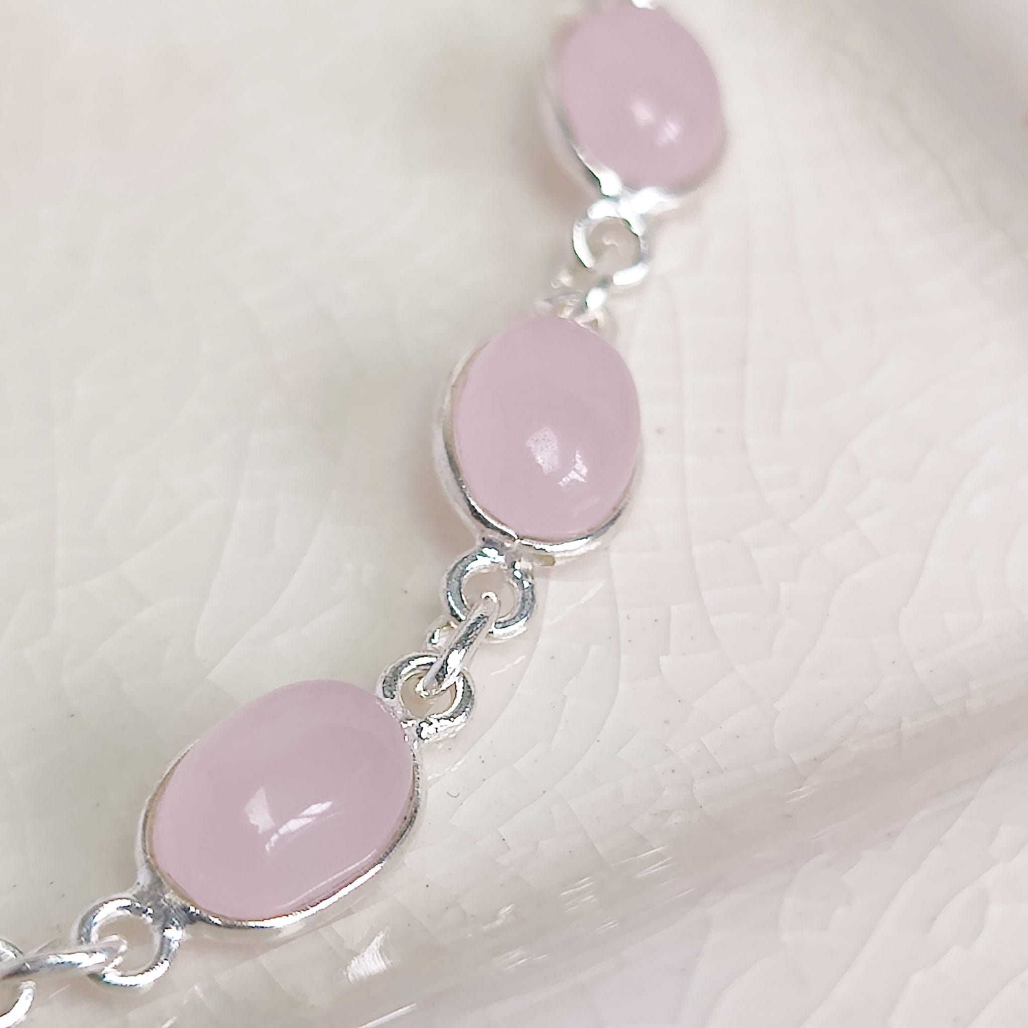 Hepburn and Hughes Rose Quartz Bracelet | 12 Ovals | January Birthstone | Sterling Silver