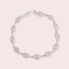 Hepburn and Hughes Rose Quartz Bracelet | 12 Ovals | January Birthstone | Sterling Silver