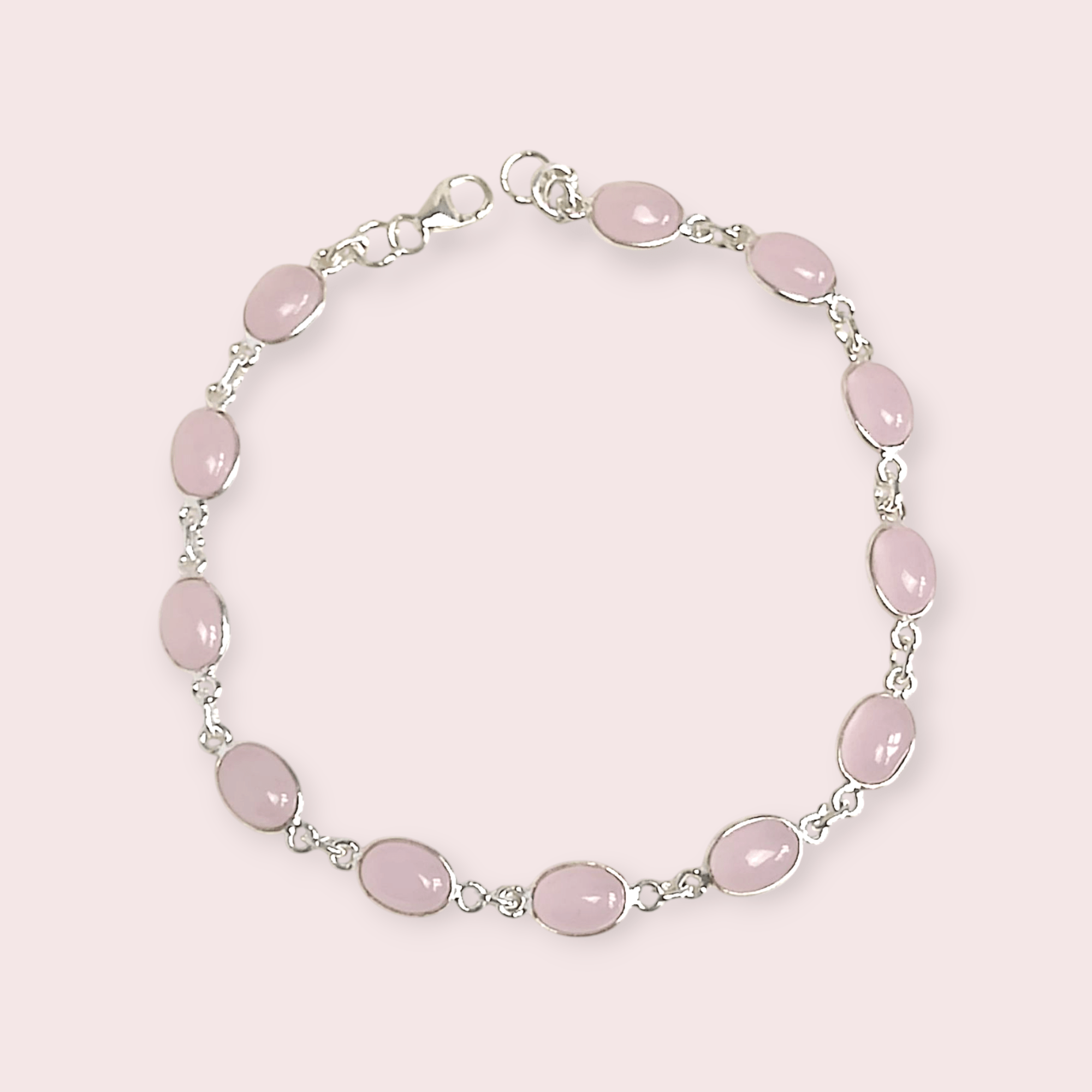 Hepburn and Hughes Rose Quartz Bracelet | 12 Ovals | January Birthstone | Sterling Silver