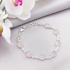 Hepburn and Hughes Rose Quartz Bracelet | 7 Ovals | January Birthstone | Sterling Silver