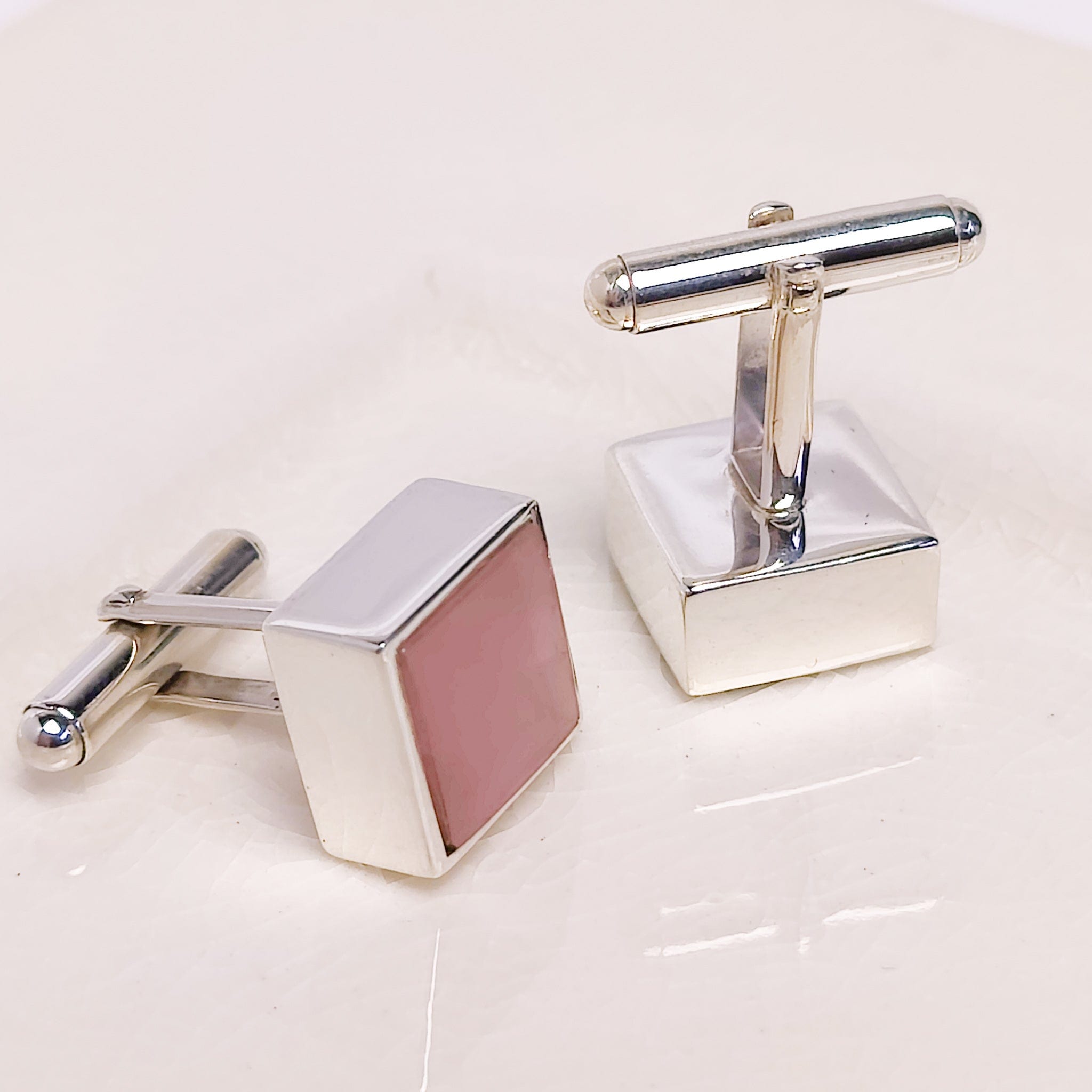 Hepburn and Hughes Rose Quartz Cufflinks | January Birthstone | Sterling Silver