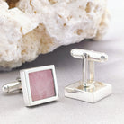 Hepburn and Hughes Rose Quartz Cufflinks | January Birthstone | Sterling Silver