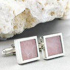 Hepburn and Hughes Rose Quartz Cufflinks | January Birthstone | Sterling Silver