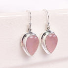 Hepburn and Hughes Rose Quartz Drop Earrings | Double Bezel Teardrop | Sterling Silver