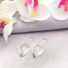 Hepburn and Hughes Rose Quartz Drop Earrings | Double Bezel Teardrop | Sterling Silver