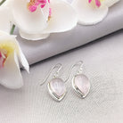 Hepburn and Hughes Rose Quartz Drop Earrings | Double Bezel Teardrop | Sterling Silver