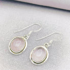 Hepburn and Hughes Rose Quartz Drop Earrings | Oval | January Birthday | Sterling Silver