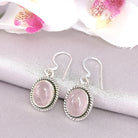 Hepburn and Hughes Rose Quartz Drop Earrings | Oval with ear wire | Sterling Silver