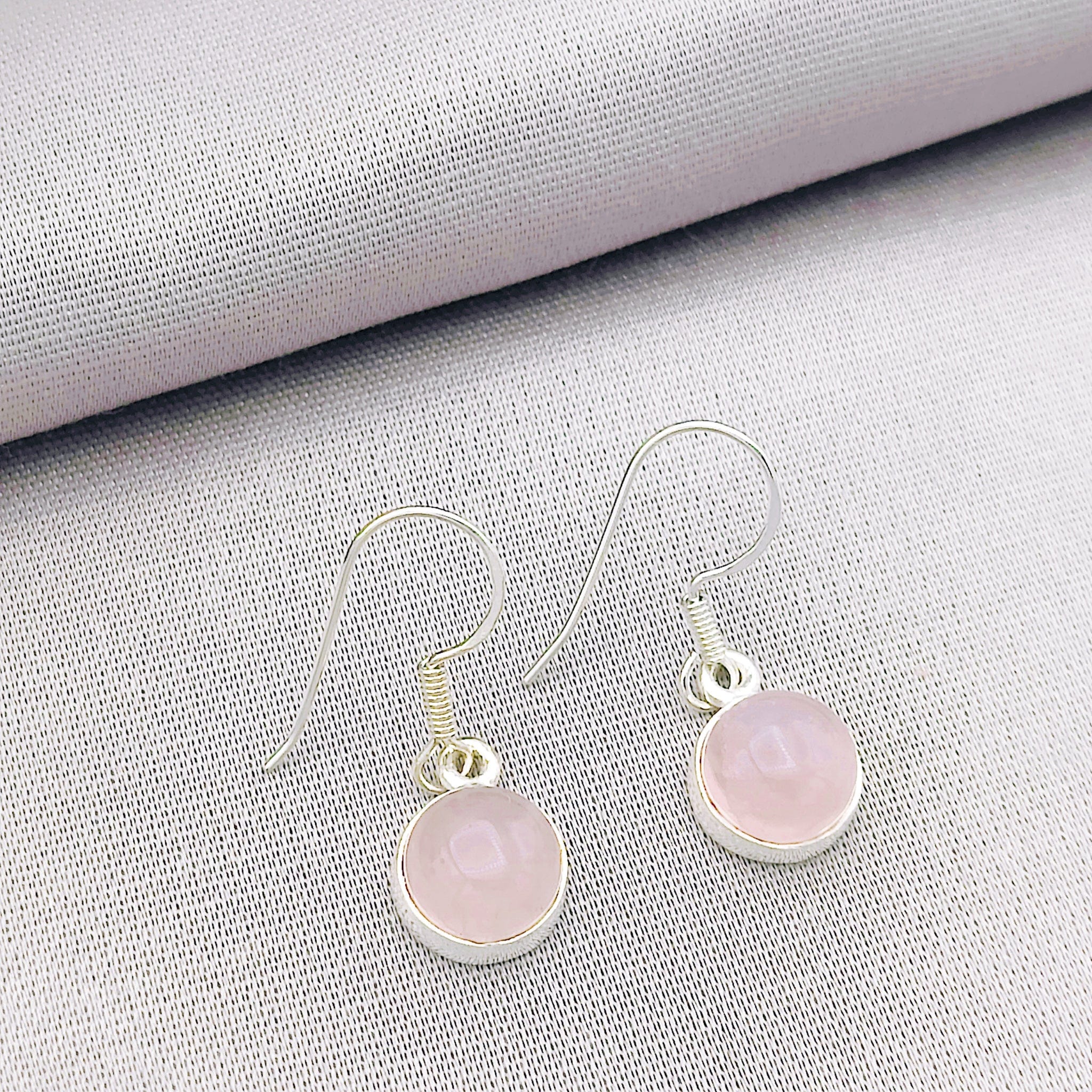 Hepburn and Hughes Rose Quartz Earrings | 10mm Circular | January Gift | Sterling Silver