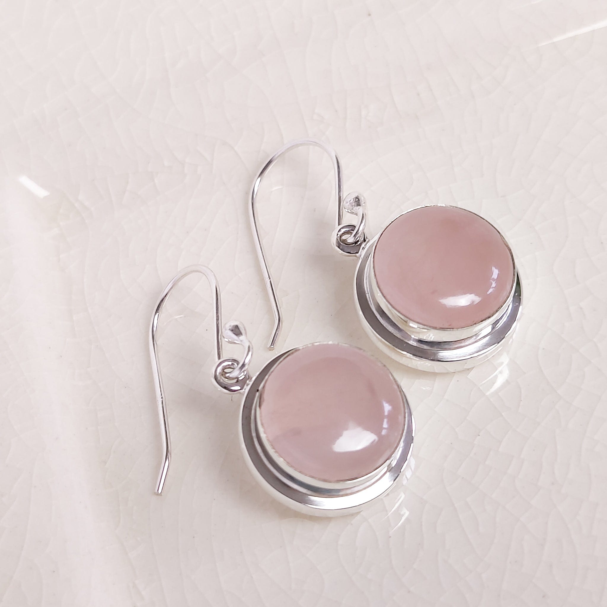 Hepburn and Hughes Rose Quartz Earrings | 15mm Circular | 5th Anniversary | Sterling Silver