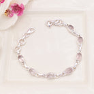 Hepburn and Hughes Rose Quartz Gemstone Bracelet | 7 Oval Gemstones | January Birthstone | Sterling Silver