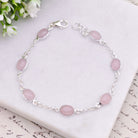 Hepburn and Hughes Rose Quartz Gemstone Bracelet | 7 Oval Gemstones | January Birthstone | Sterling Silver