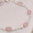 Hepburn and Hughes Rose Quartz Gemstone Bracelet | 7 Oval Gemstones | January Birthstone | Sterling Silver