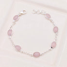 Hepburn and Hughes Rose Quartz Gemstone Bracelet | 7 Oval Gemstones | January Birthstone | Sterling Silver