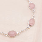 Hepburn and Hughes Rose Quartz Gemstone Bracelet | 7 Oval Gemstones | January Birthstone | Sterling Silver