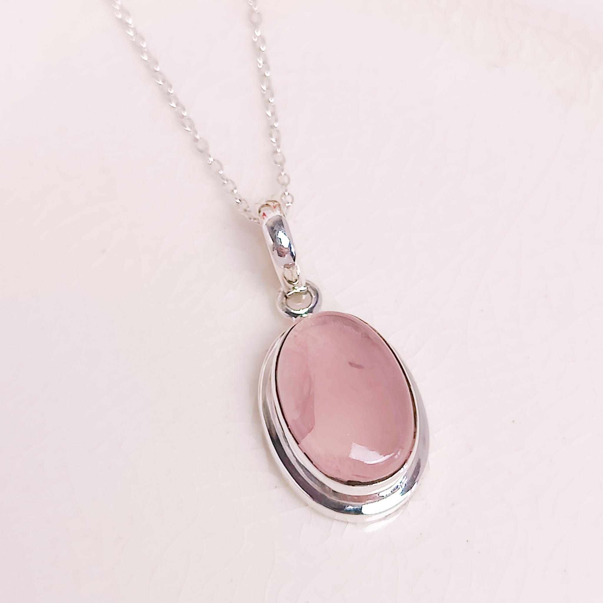 Hepburn and Hughes Rose Quartz Pendant | 15mm Oval | January Gift | Sterling Silver