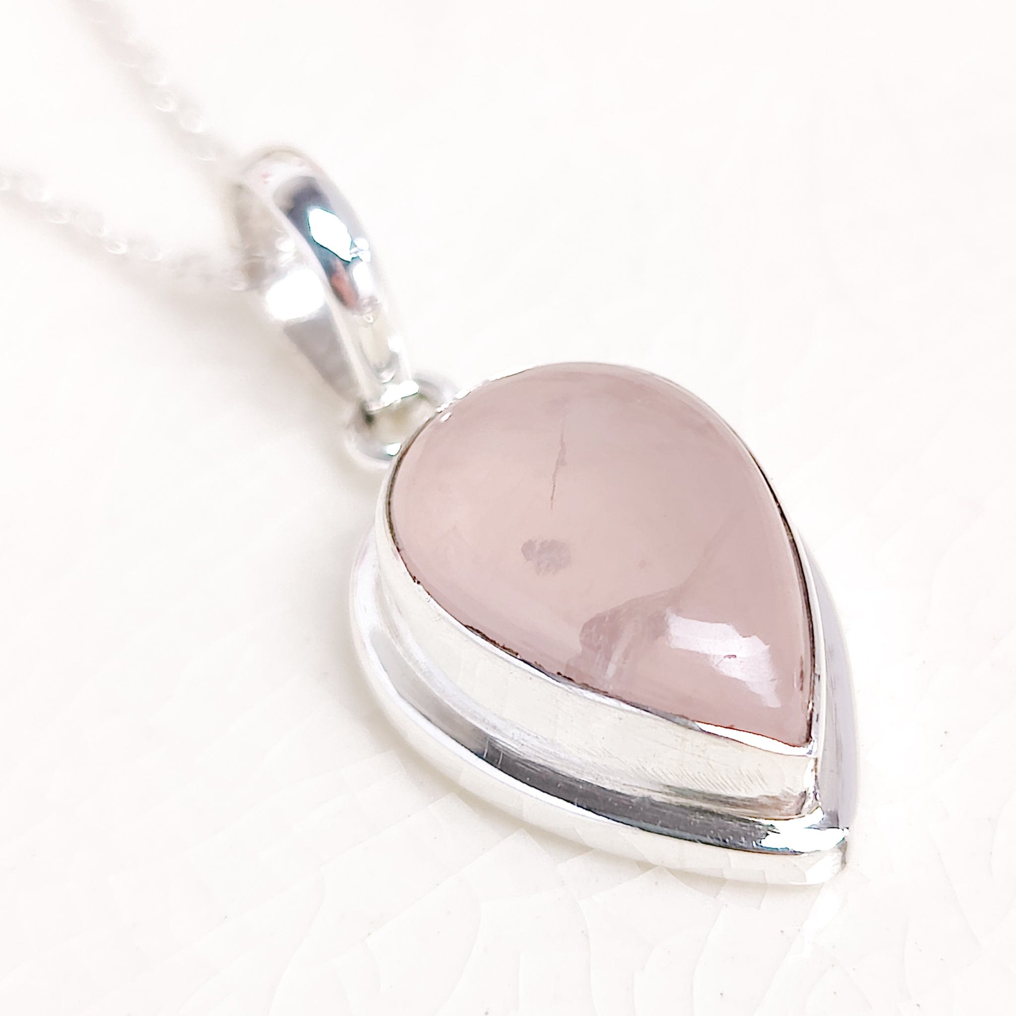 Hepburn and Hughes Rose Quartz Pendant | 15mm Teardrop | January Gift | Sterling Silver