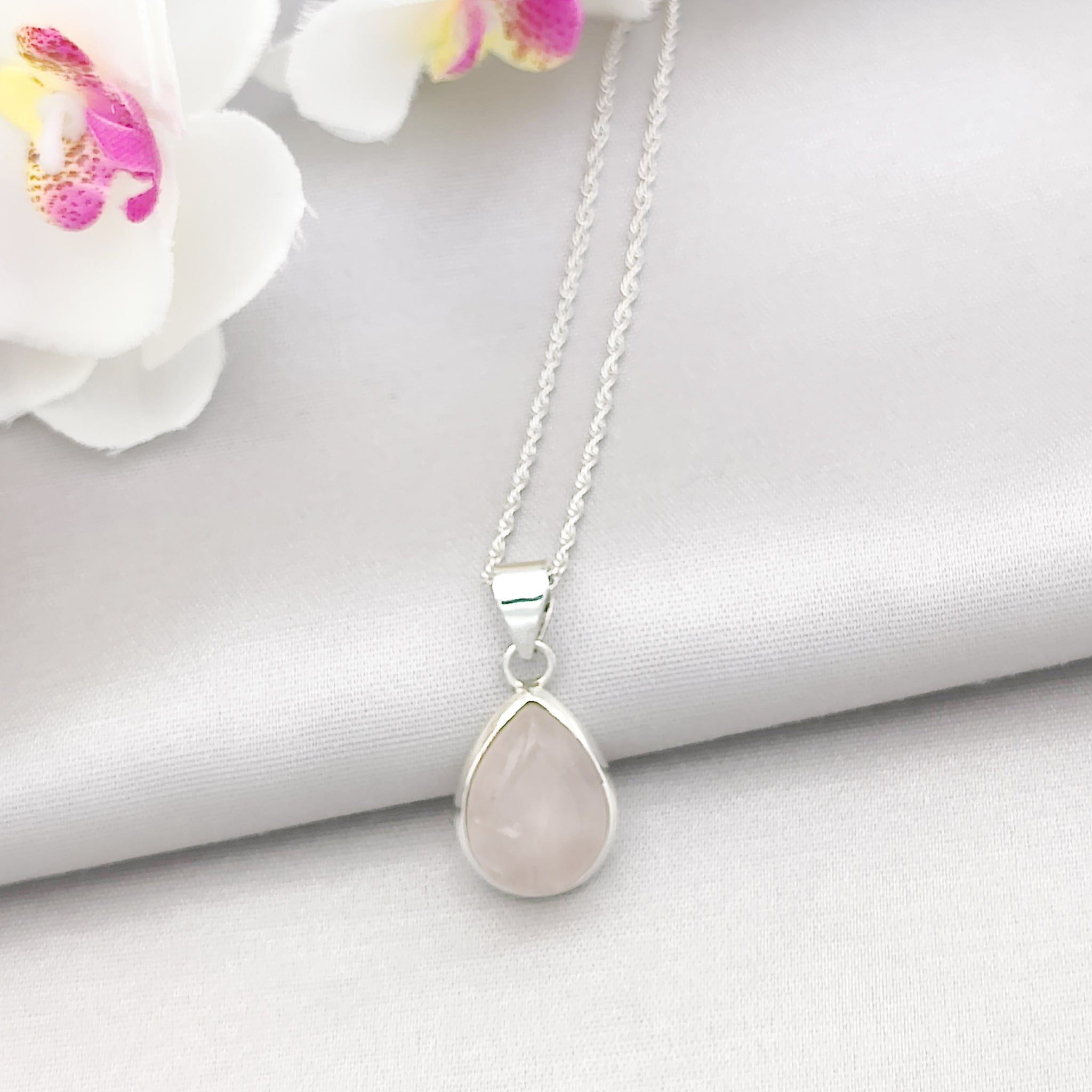 Hepburn and Hughes Rose Quartz Pendant | 20mm Oval | January Gift | Sterling Silver