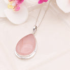 Hepburn and Hughes Rose Quartz Pendant | January Birthstone | 30mm Teardrop | Sterling Silver