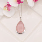 Hepburn and Hughes Rose Quartz Pendant | January Birthstone | 30mm Teardrop | Sterling Silver